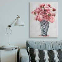 Sumbel Industries Елегантен розов божбен цветен букет во вазна платно wallидна уметност дизајн од Ziwei Li, 36 48