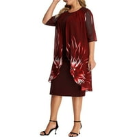 Fule Plus Size Women O-Neck Half Relaive Print Fass Chiffon Cardigan лажни два фустан