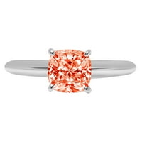 2. КТ брилијантен перница исечен симулиран црвен дијамант 14K бело злато солитер прстен SZ 7,5
