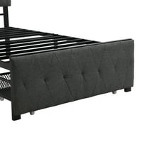 Aukfa Twin Size Metal модерна платформа кревет со голема фиока за спална соба, тапациран со глава со тафтиран дизајн, не е потребна