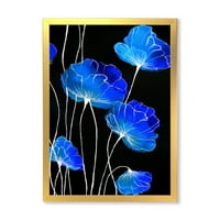 DesignArt „Детали за сини цвеќиња на црна позадина II“ Традиционално врамен уметнички принт