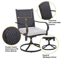 Студио на отворено плетени столици за јадење со перничиња сет на столче за вртење на внатрешен двор Ратан, кафеава
