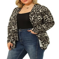 Единствени поволни цени за женски плус големина со долга ракав леопард печатење асиметричен кардиган на полите
