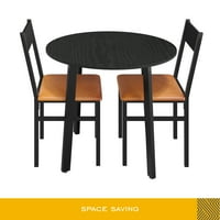 Тркалезна трпезариска маса поставена со перничиња столици за мал простор, модерен сет на кујнски маса, црна и кафеава