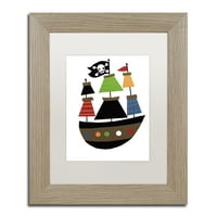 Трговска марка ликовна уметност пиратски брод платно уметност од ennенифер Нилсон, Бела мат, рамка од бреза