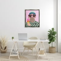 Stuple Industries Cool Dude Whimsical Man Checkered Model Dige Cream Graphic Art Luster Grey Floating Framed Canvas Print Wallидна