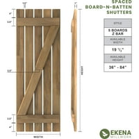 Ekena Millwork 1 2 W 61 H Americraft Пет табла Екстериер вистинско дрво распоредено од табла-n-batten ролетни w z-bar, виридијански