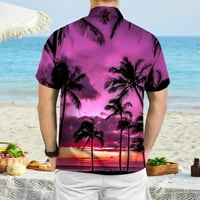 Виолетова Хавајска Кошула За Мажи Машка Пролет Лето Секојдневна Цветна Плажа Тропска Секојдневна Кошула Со Копчиња Надолу Со