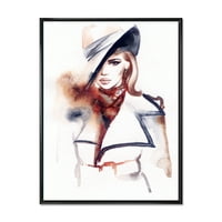 Дизајн Моден портрет на жена што носи капа 'модерна врамена платно wallидна уметност печатење