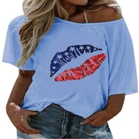 Жените Лето Краток Ракав Едно Рамо Американско Знаме Печатени Повик Лабава Маици Блуза Блузи