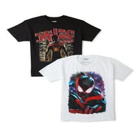 Графичка маица со момчиња Spider-Man Miles Miles Morales, 2-пакет, големини 4-18