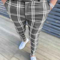 Јунмик Менс Клиренс Машка Мода Обични Мажи Обични Модни Копчиња Затворање На Патент Карирани Секојдневни Панталони Со Моливи
