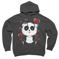 Срце Панда Денот На Вљубените Маичка Јаглен Сива Графички Пуловер Качулка-Дизајн Од Страна На Луѓето М
