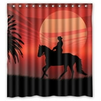 Човек Возење На Коњ Во Зајдисонце Туш Завеса Водоотпорен Полиестер Ткаенина Бања Завеса