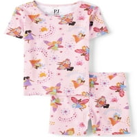Детско место девојки со кратки ракави на кратки ракави и шорцеви памучни памучни пижами сет, големини 4-16