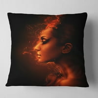DesignArt Burning Woman Head - Портрет современа перница за фрлање - 16x16