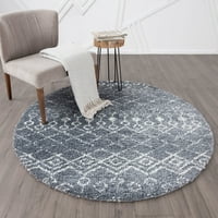 Современа површина килим дебела геометриска темно сива, бела затворена рунда лесна за чистење