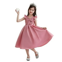 Бебе Девојка Фустани Отпечатоци Без Ракави Холидеј Судски Стил Дипломирање Фустан Розова 9Ј-10Ј