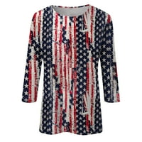 Женски Врвови Вратот На Екипажот Графички Отпечатоци Блуза Денот На Независноста Дами Моден Ракав Лето Црна XL