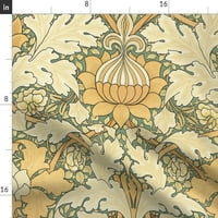 Памук Сатеен чаршав, 70 108 - Дамаск зелени цвеќиња цветни антички викторијански мудрец уметност nouveau print table постелнина
