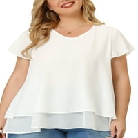 Уникатни поволни цени женски плус големина врвен обичен ракав за одблесокот со двојни слоеви шифон блуза