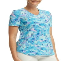 Scrubstar Women'sенски Аурора снегулки V-вратот за печатење Врв WM42T738GC