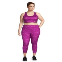 Reebok Women's Womens Plus Size Printed Prime Highrise Legging со 25 Inseam и страничен џеб за патент