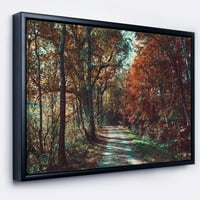 Дизајнарт Патот Низ Црвената Есенска Шума Пејзажна Фотографија Врамена Платно Уметност Печатење
