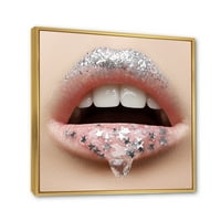DesignArt „Womanената усни со гел на модерните врамени платно на усните и starsвездите
