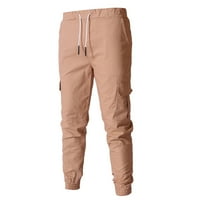 ксинкингхао салон панталони мода машки спорт чиста боја завој обични лабави панталони со врвки панталони за влечење товарни